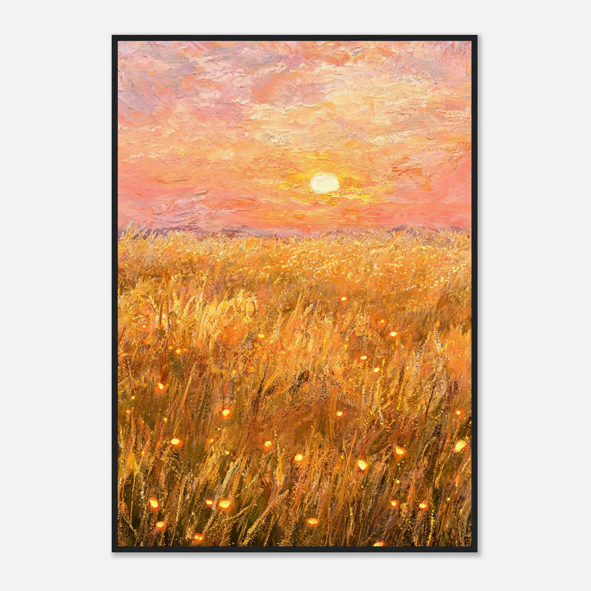 Golden Wheat Field at Sunset Impressionist Art Print