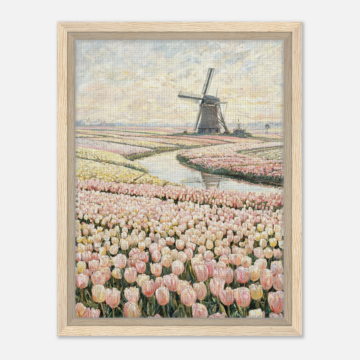 Dutch Tulip Fields & Windmill Impressionist Art Print