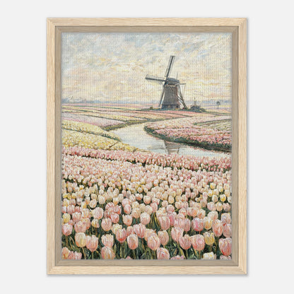 Dutch Tulip Fields & Windmill Impressionist Art Print