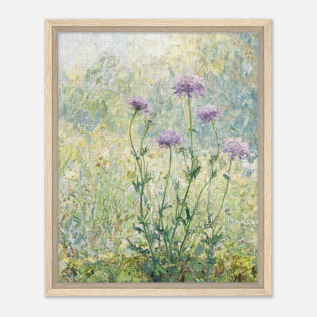 Wild Purple Blossoms in Sunlit Meadow Impressionist Art Print
