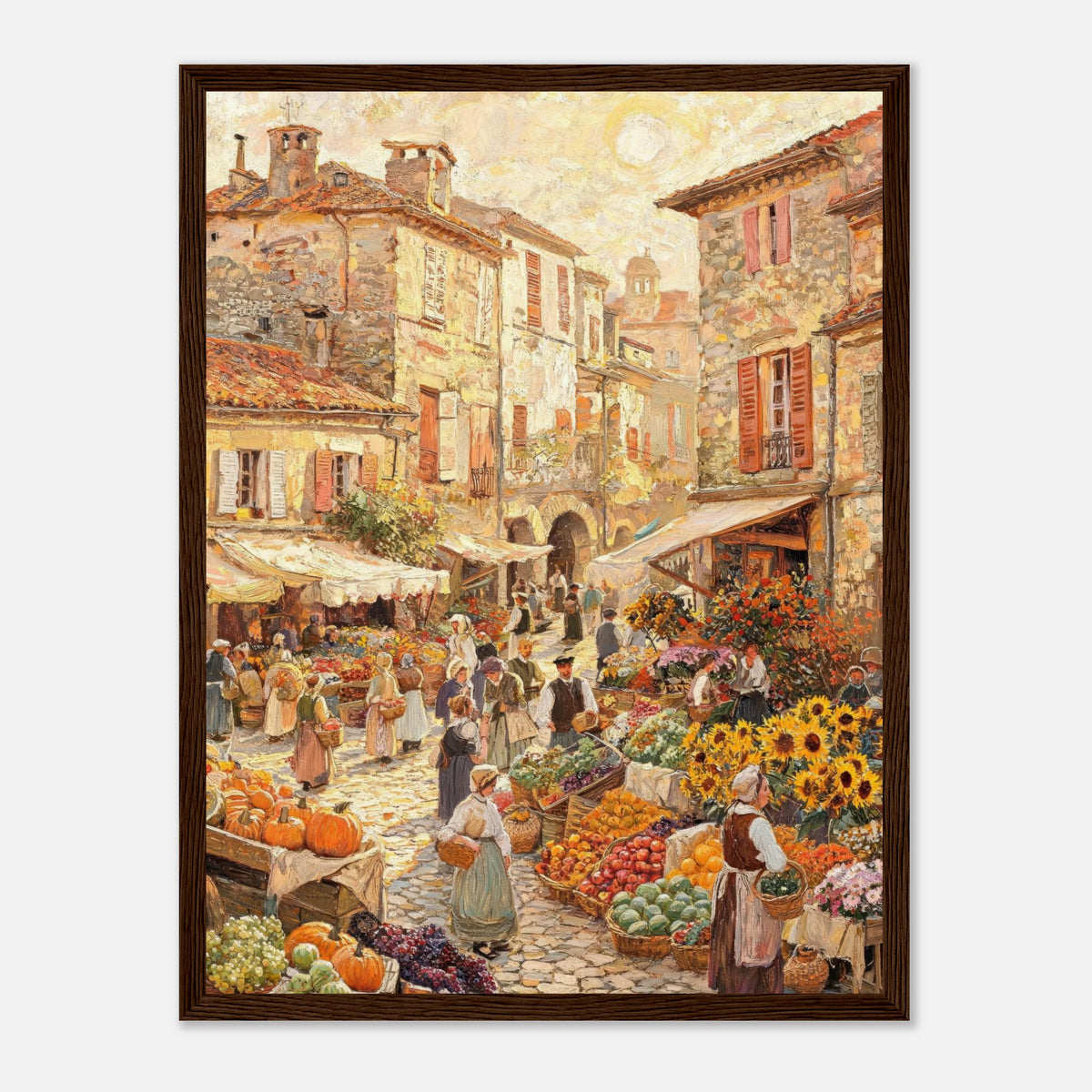 Autumn European Village Market Impressionist Art Print