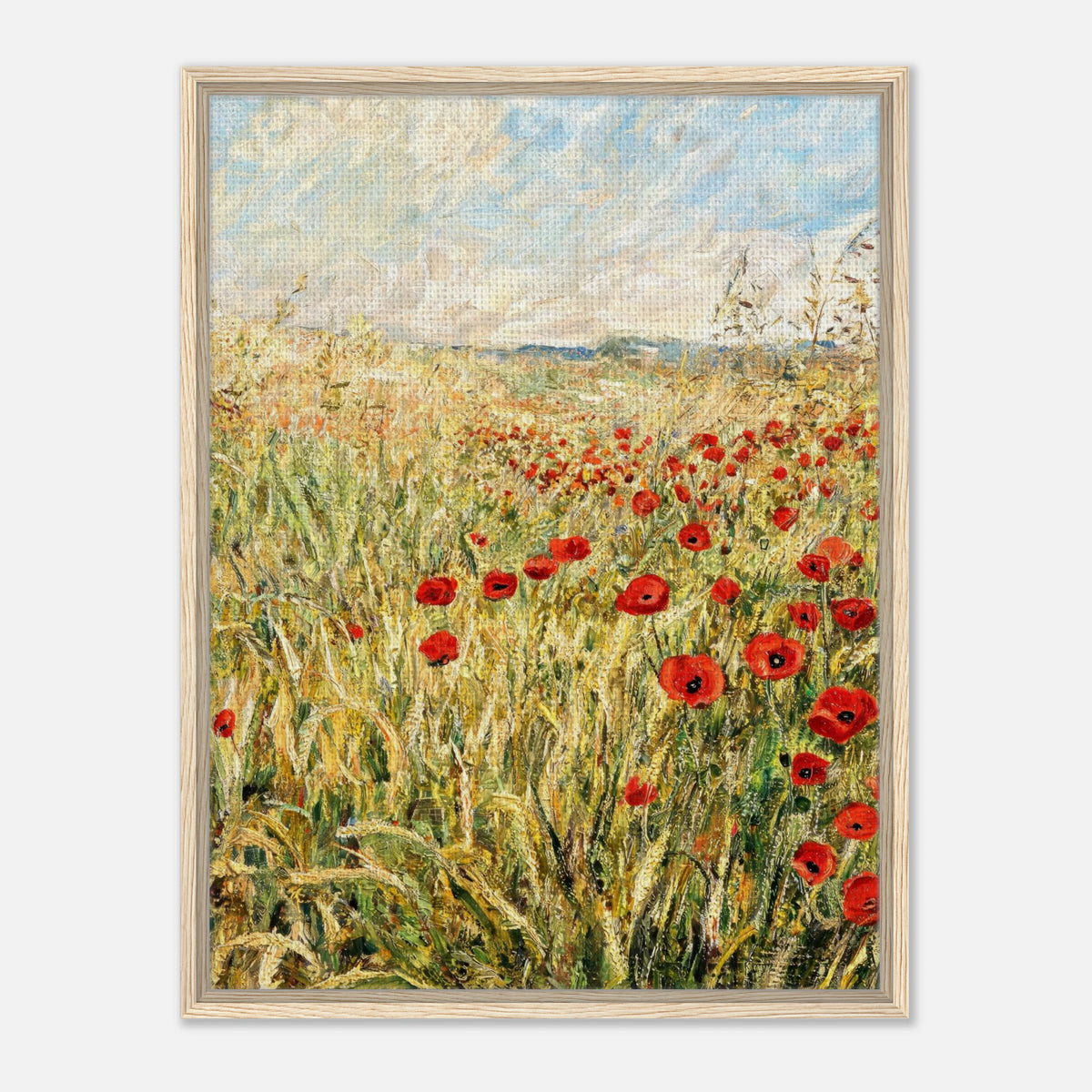 Golden Meadow & Red Poppies Impressionist Art Print