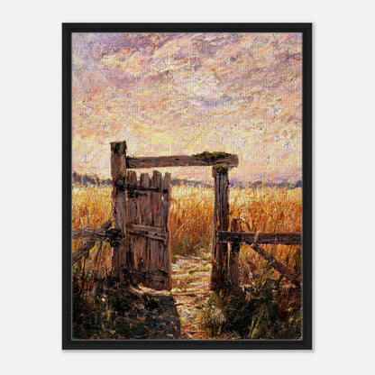 Rustic Wooden Gate to Golden Field Impressionist Art Print