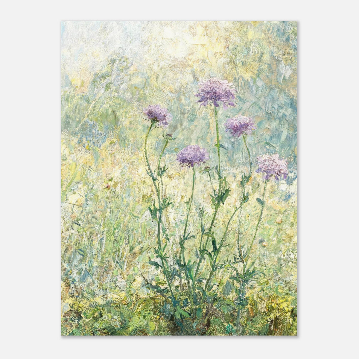 Wild Purple Blossoms in Sunlit Meadow Impressionist Art Print