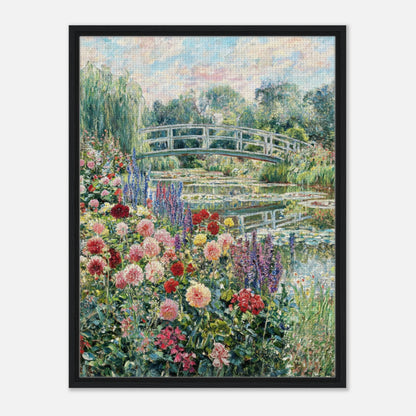 Blooming Summer Garden & Japanese Bridge Impressionist Art Print