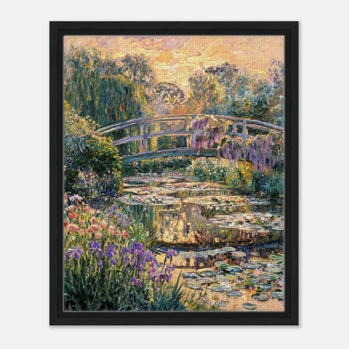 Golden Sunset Japanese Bridge Impressionist Art Print