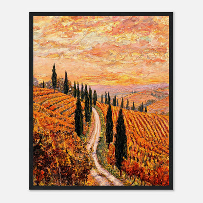 Tuscan Cypress Road Autumn Vineyard Impressionist Art Print