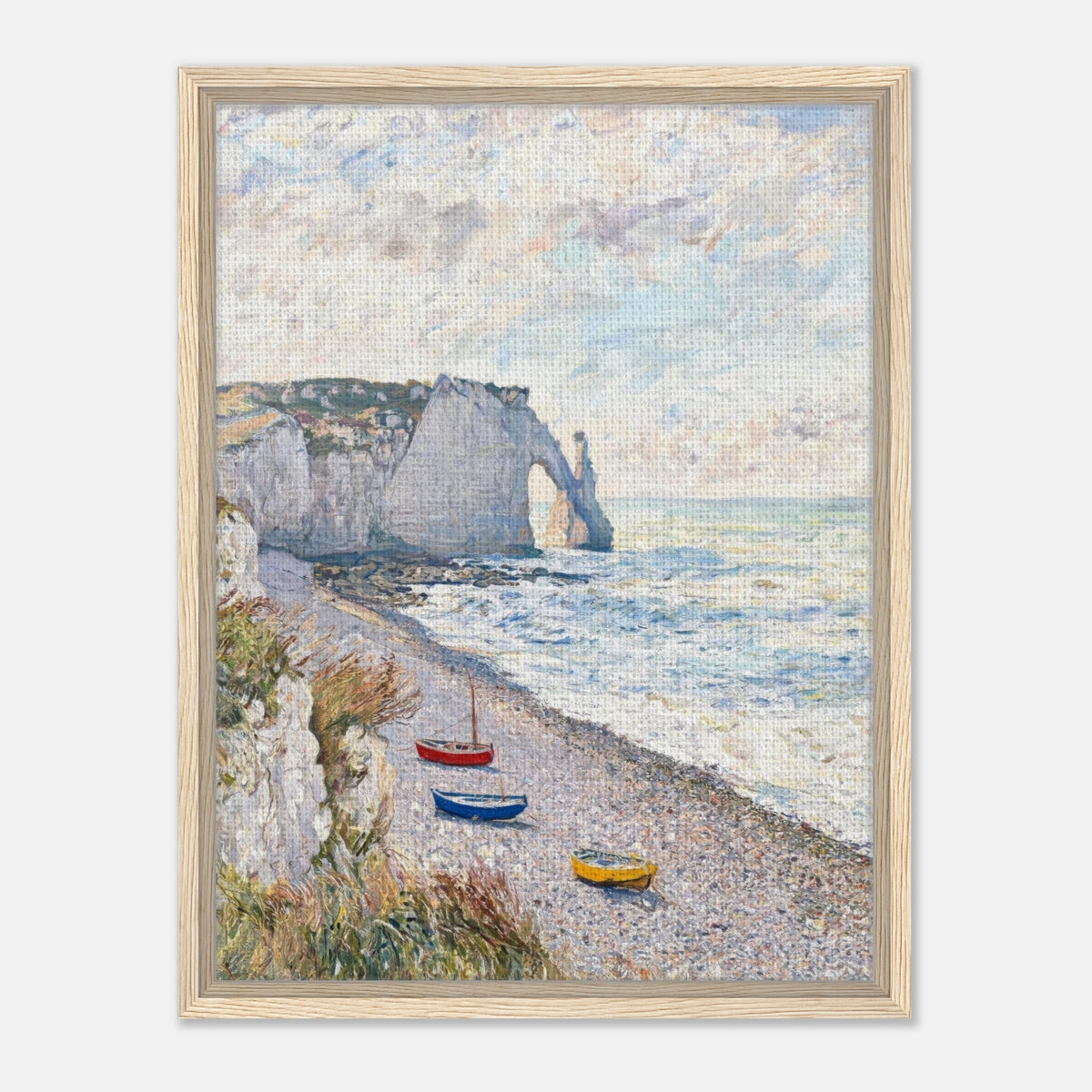 Coastal Cliff & Colorful Boats Impressionist Art Print