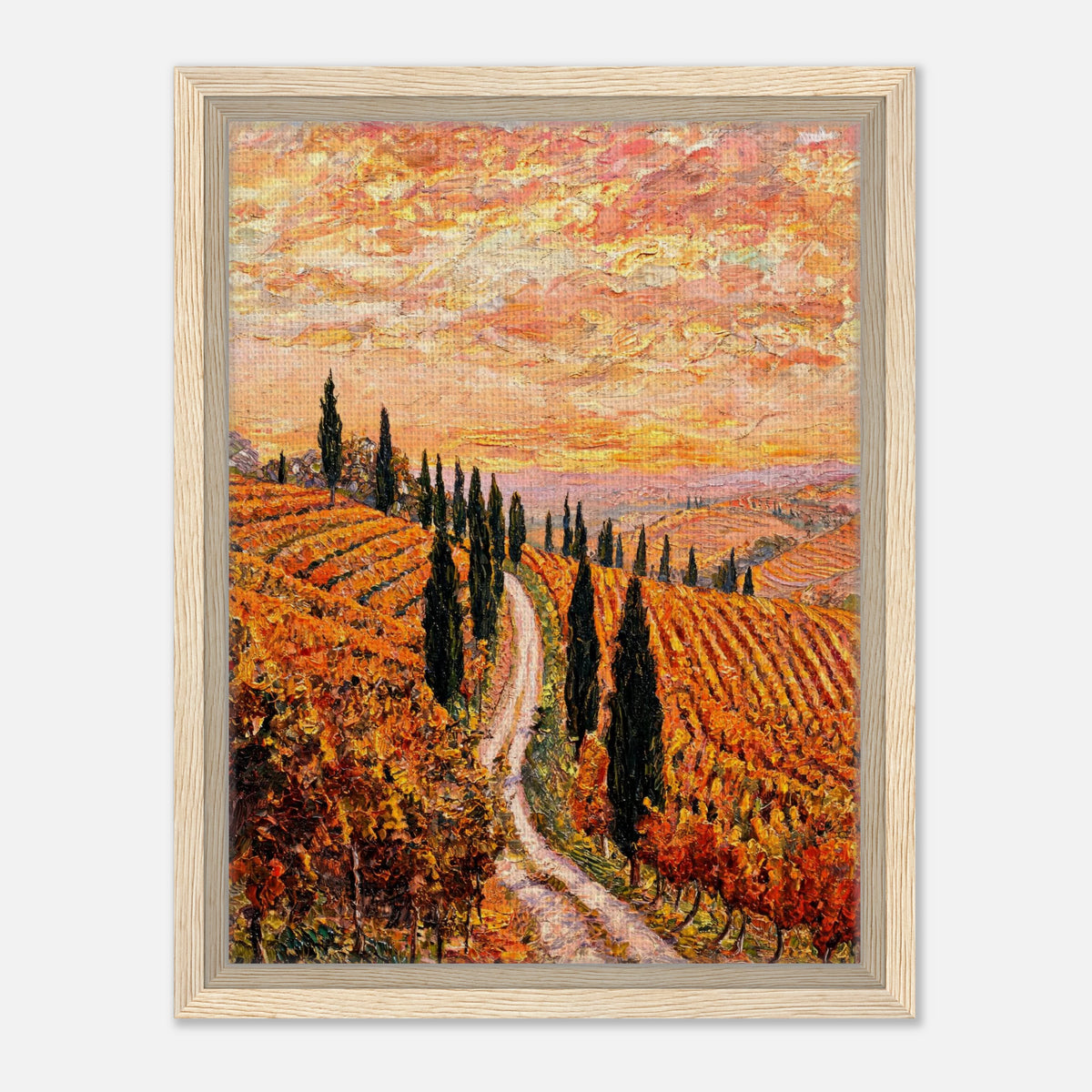 Tuscan Cypress Road Autumn Vineyard Impressionist Art Print
