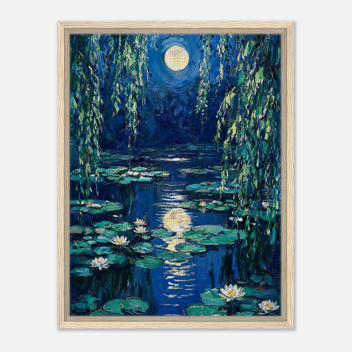 Moonlit Water Lilies Pond Impressionist Art Print