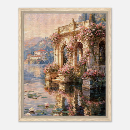 Sunlit Lakeside Villa & Roses Impressionist Art Print
