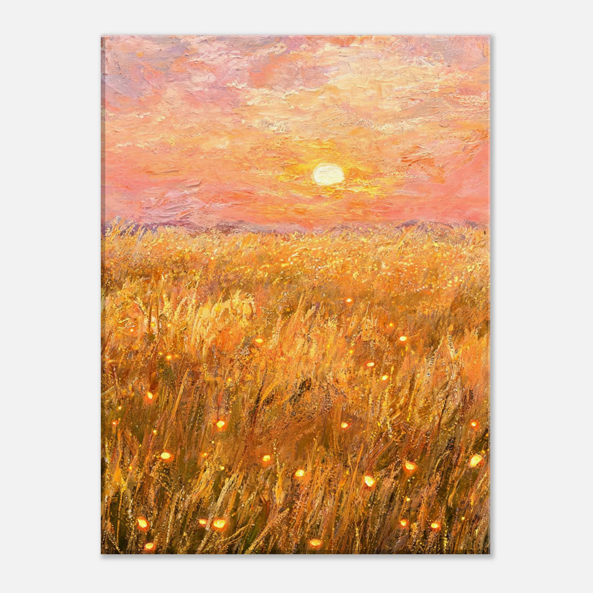 Golden Wheat Field at Sunset Impressionist Art Print