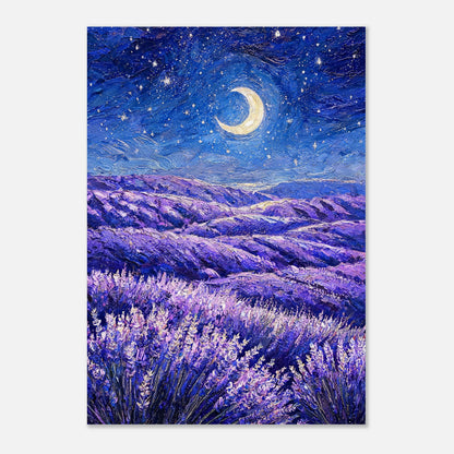 Moonlit Lavender Field at Night Impressionist Art Print