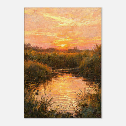Golden Sunset over River Reflection Impressionist Art Print