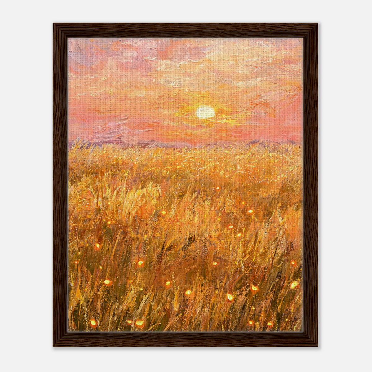 Golden Wheat Field at Sunset Impressionist Art Print