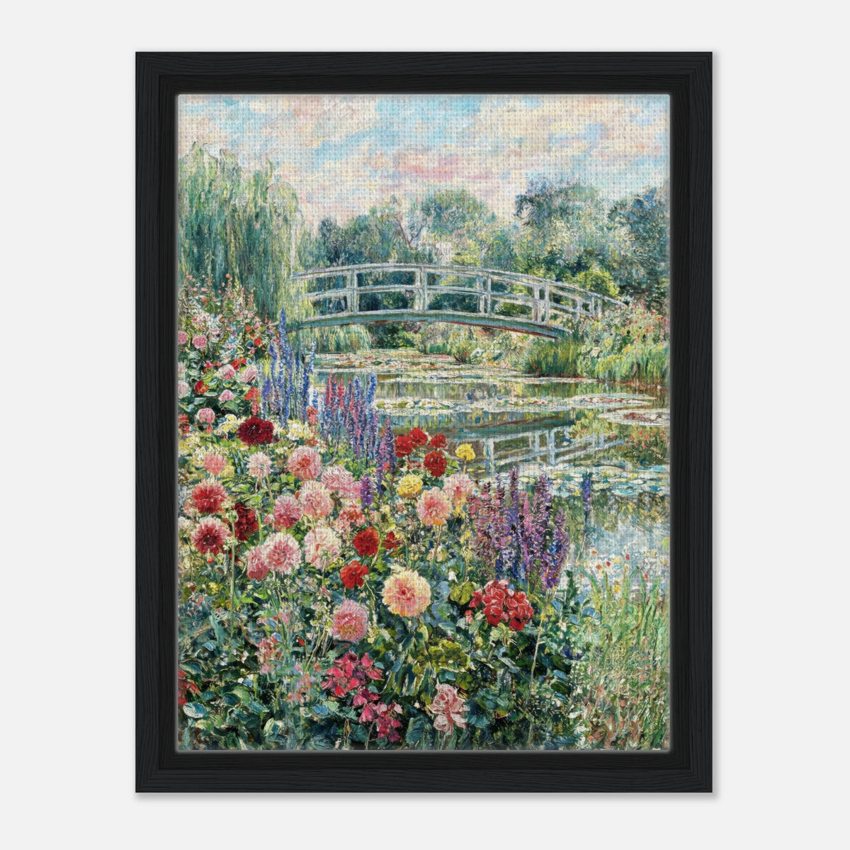 Blooming Summer Garden & Japanese Bridge Impressionist Art Print