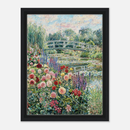 Blooming Summer Garden & Japanese Bridge Impressionist Art Print