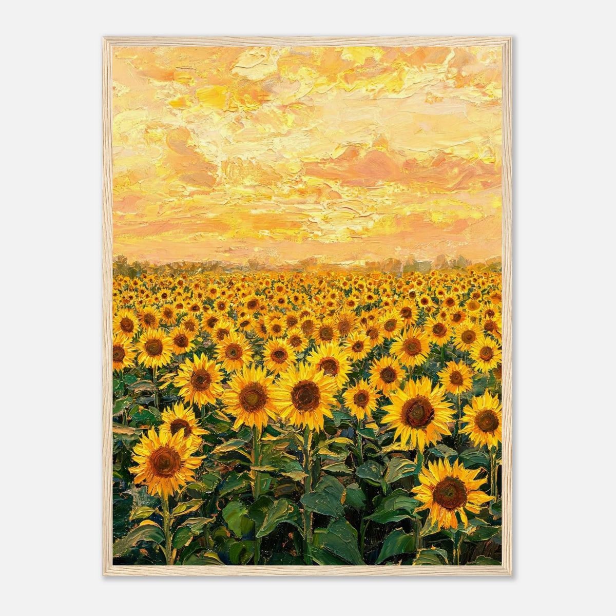 Golden Sunflower Field at Sunset Impressionist Art Print