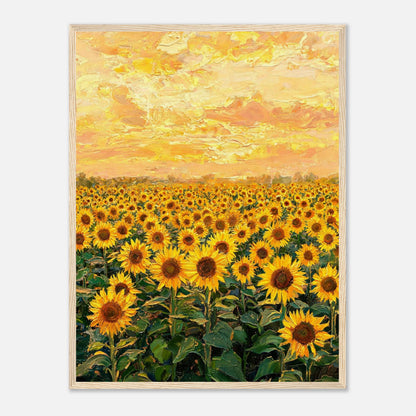 Golden Sunflower Field at Sunset Impressionist Art Print
