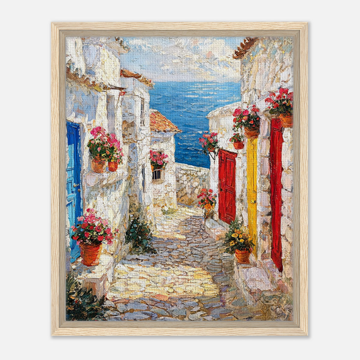 Mediterranean Coastal Village Alley Sea View Impressionist Art Print