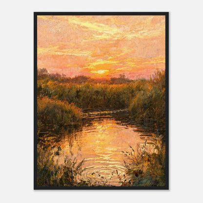 Golden Sunset over River Reflection Impressionist Art Print