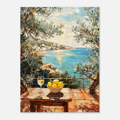 Mediterranean Terrace Lemons Sea View Impressionist Art Print