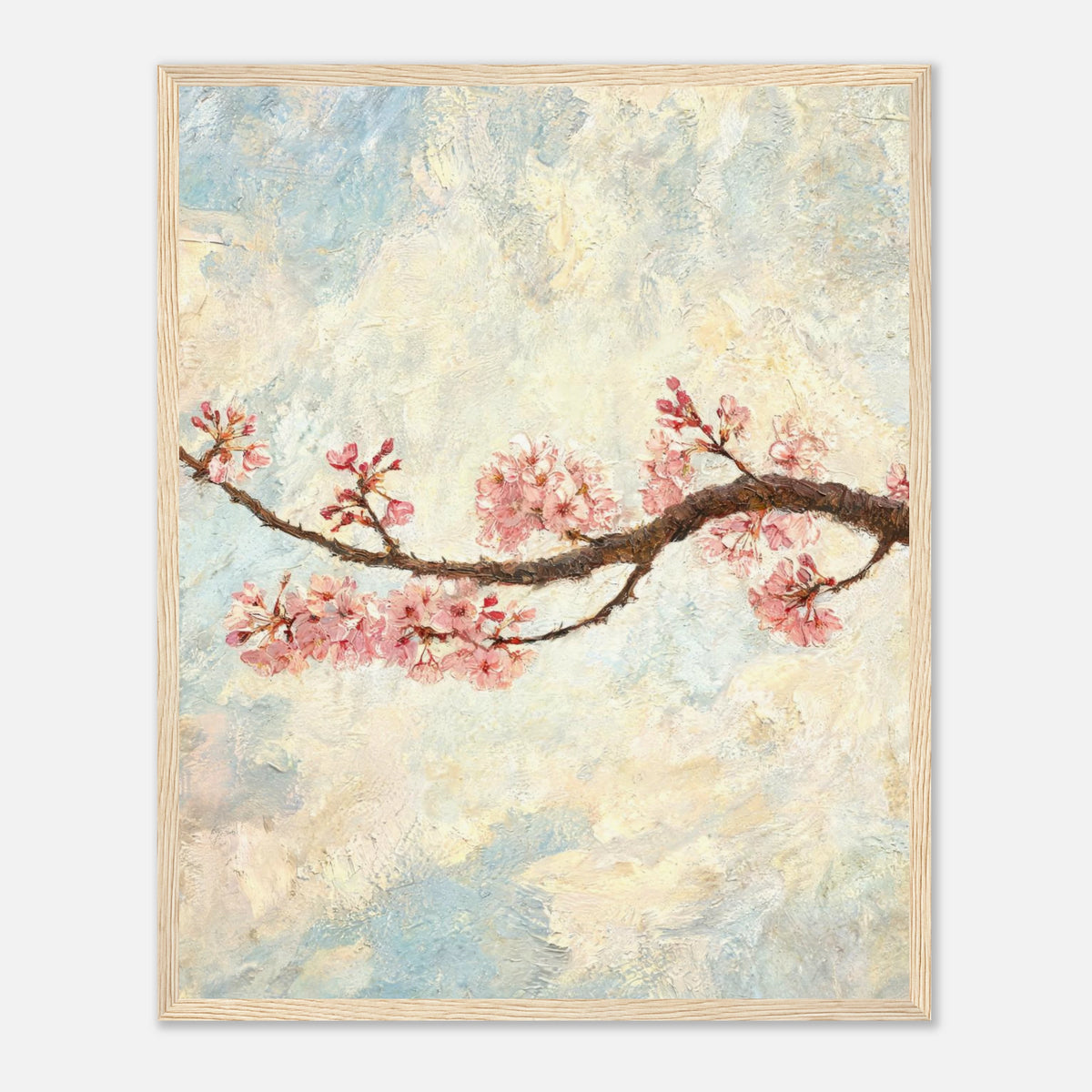 Blossoming Cherry Branch & Pastel Sky Impressionist Art Print