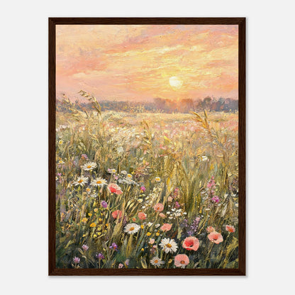 Golden Sunset Meadow & Wildflowers Impressionist Art Print