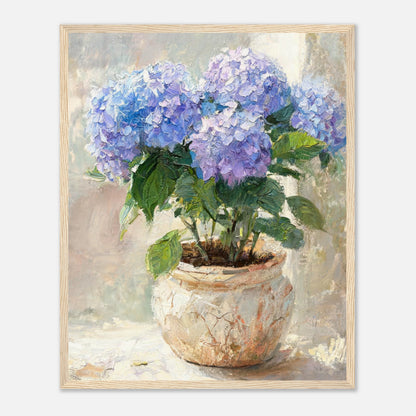 Blue Hydrangeas in Rustic Pot Impressionist Art Print