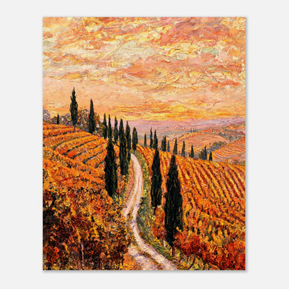 Tuscan Cypress Road Autumn Vineyard Impressionist Art Print