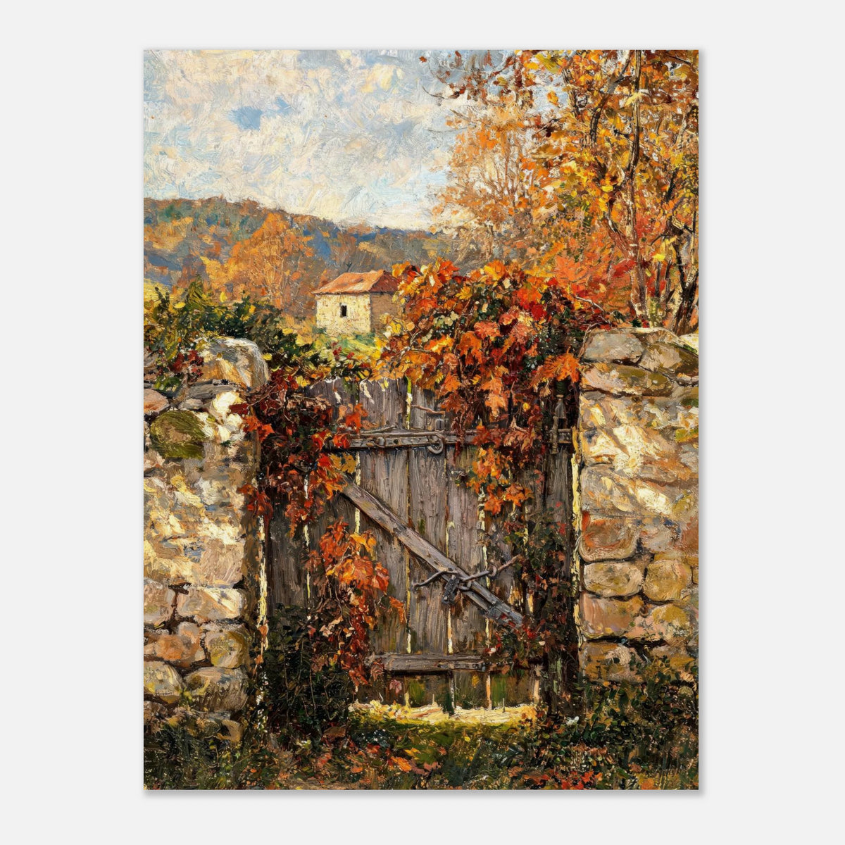 Autumn Garden Gate Cottage Impressionist Art Print
