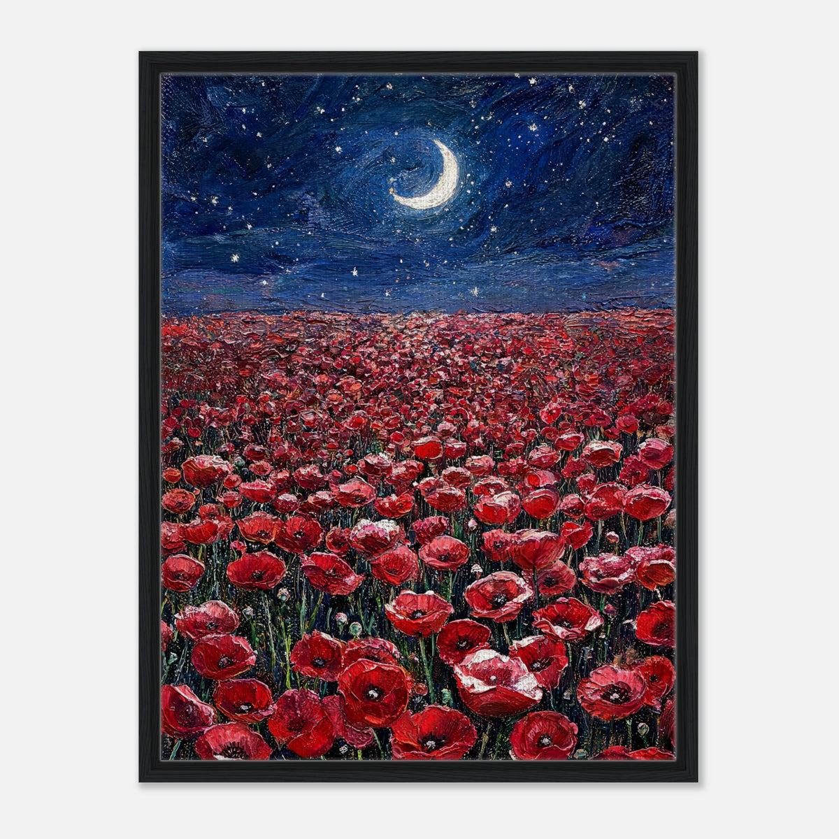Moonlit Red Poppy Field Impressionist Art Print