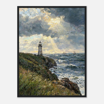 Coastal Lighthouse at Stormy Sunset Impressionist Art Print