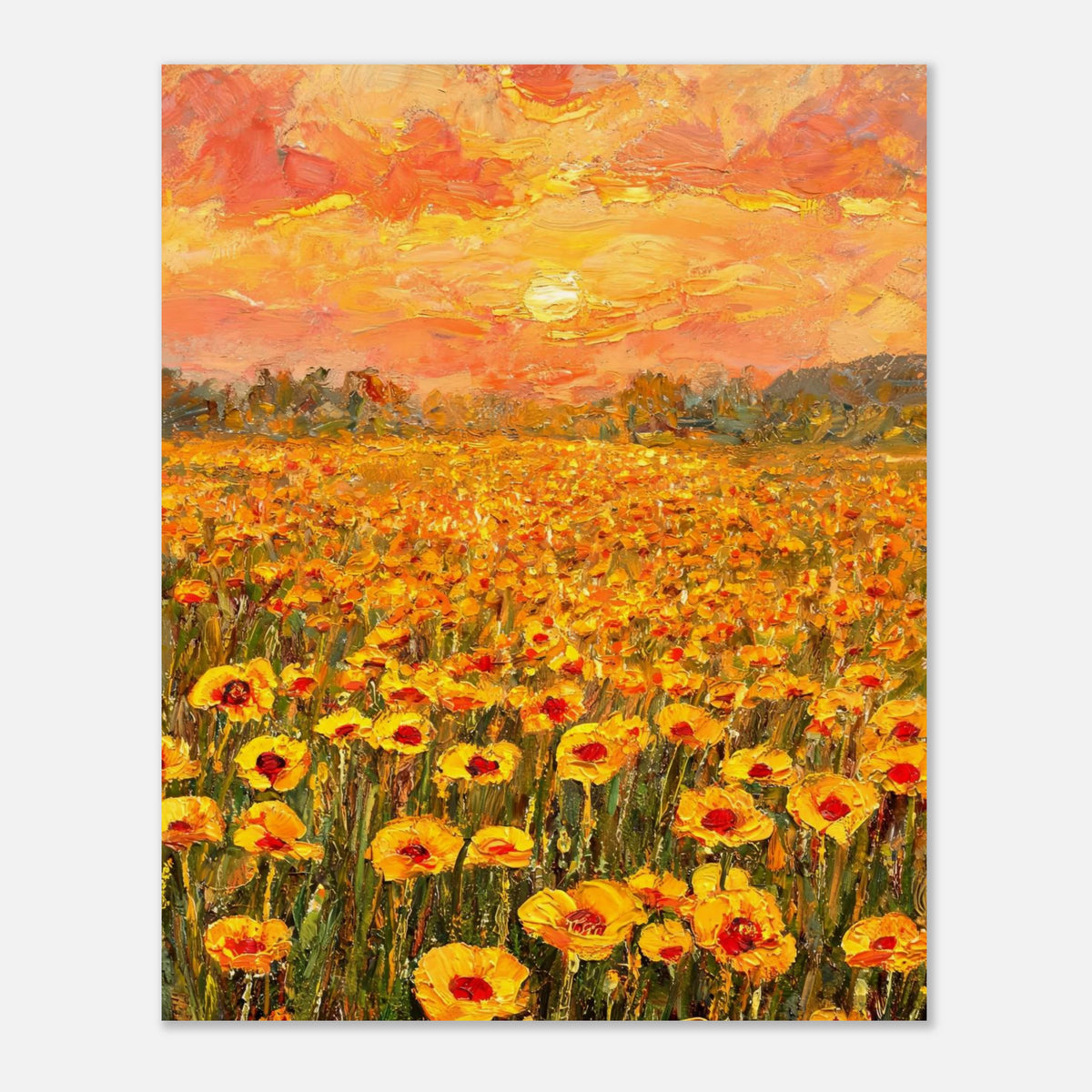 Golden Poppy Field at Sunset Impressionist Art Print