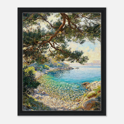 Framed Mediterranean Pine & Coastline Canvas Wall Art | Seascape Decor