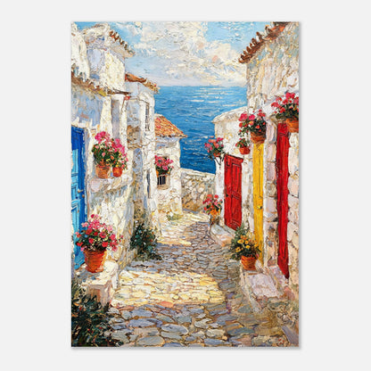 Mediterranean Coastal Village Alley Sea View Impressionist Art Print