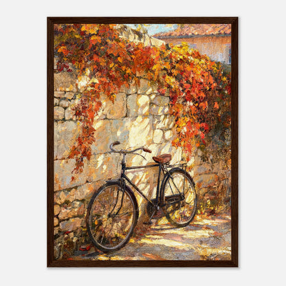 Autumn Vintage Bicycle Stone Wall Impressionist Art Print