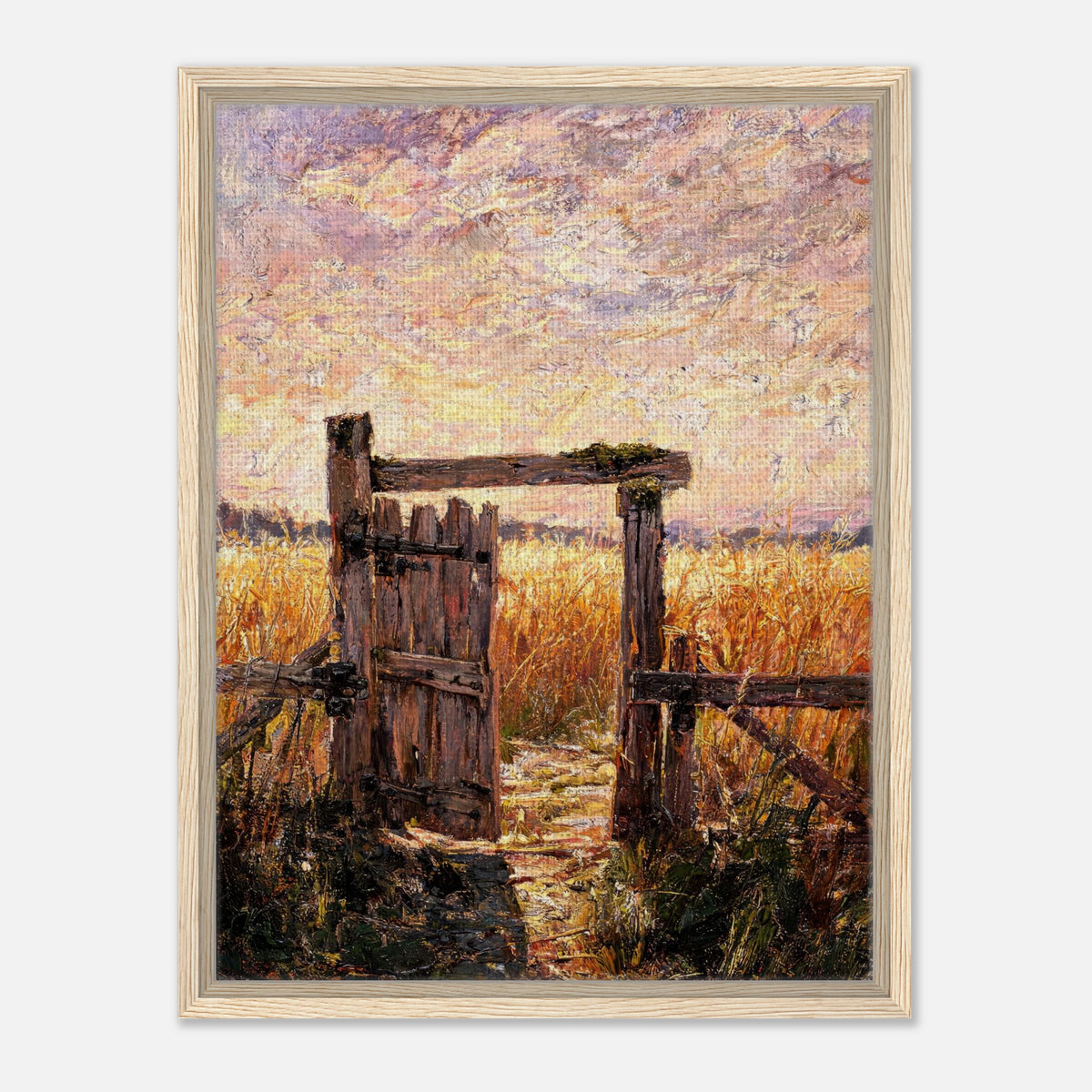 Rustic Wooden Gate to Golden Field Impressionist Art Print