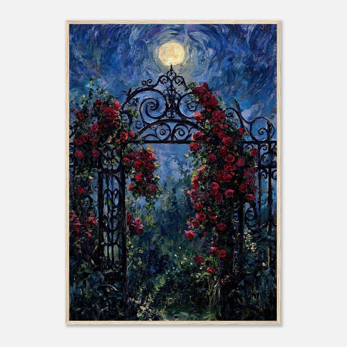 Moonlit Rose Arch Garden Impressionist Art Print
