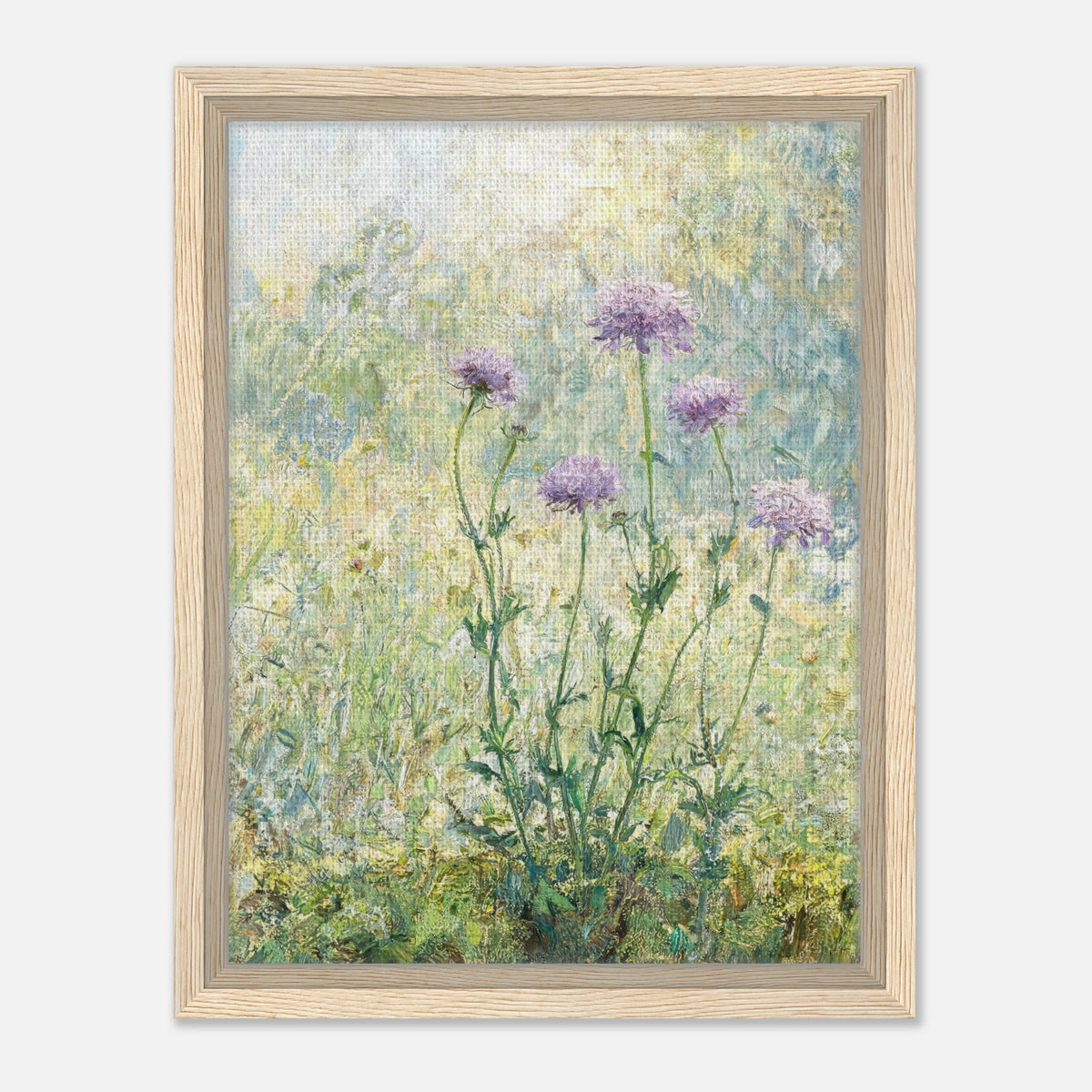 Wild Purple Blossoms in Sunlit Meadow Impressionist Art Print