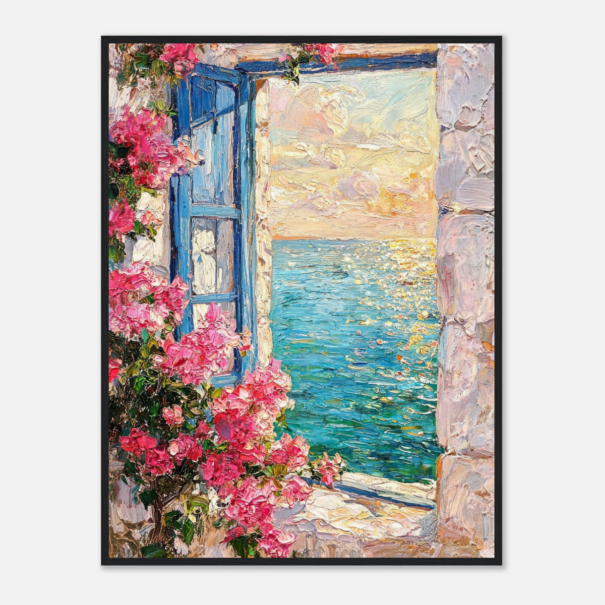 Mediterranean Sea Window Bougainvillea Impressionist Art Print