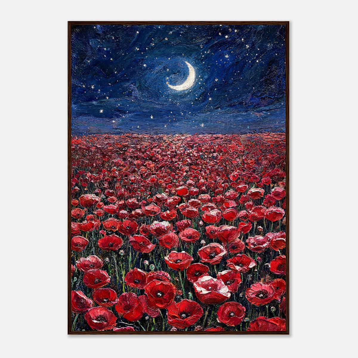 Moonlit Red Poppy Field Impressionist Art Print