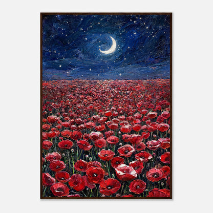 Moonlit Red Poppy Field Impressionist Art Print