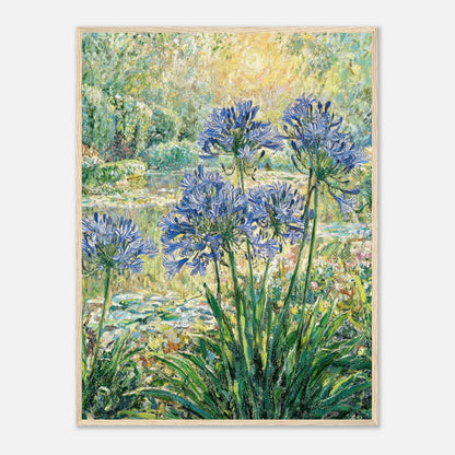 Blue Agapanthus & Sunlit Garden Impressionist Art Print