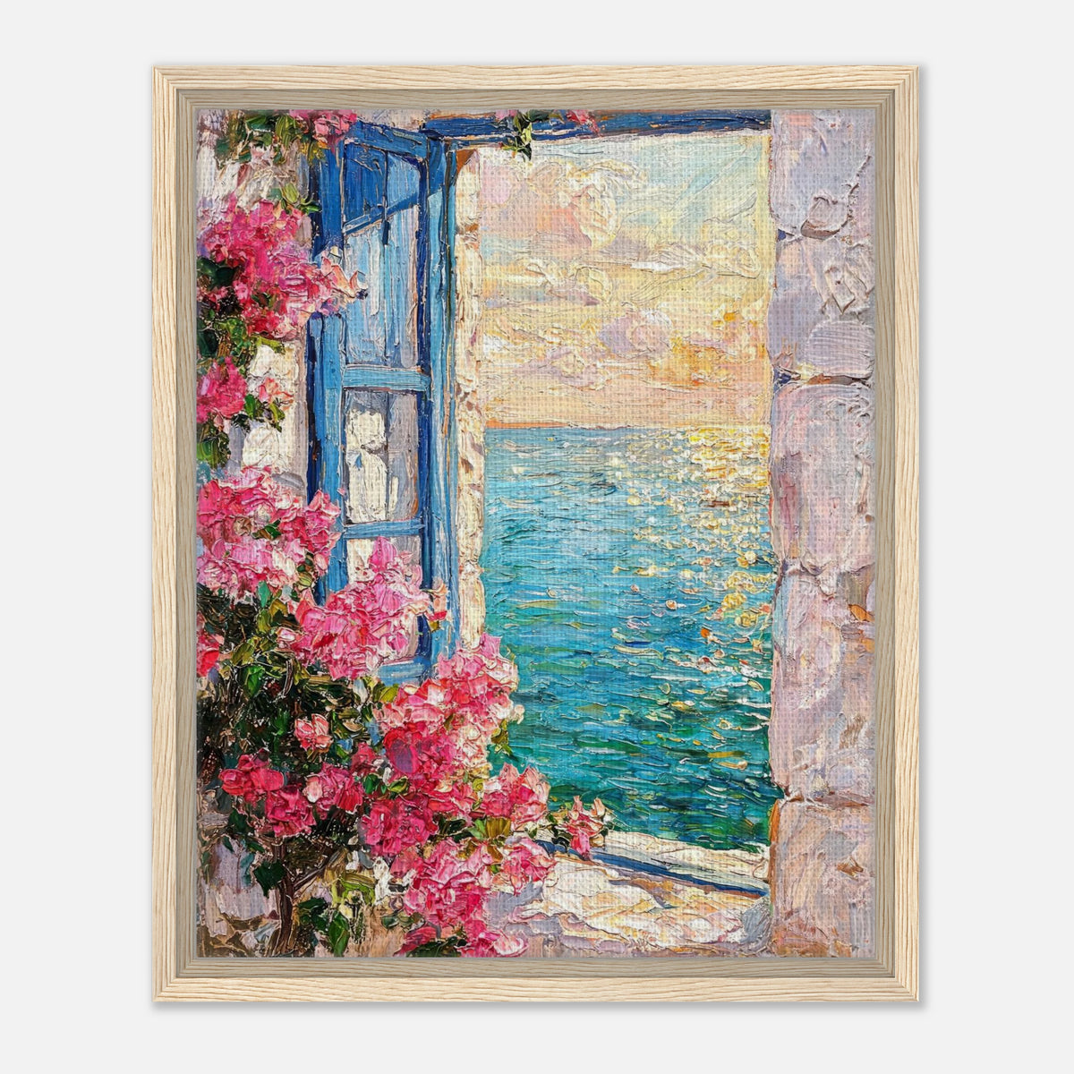 Mediterranean Sea Window Bougainvillea Impressionist Art Print