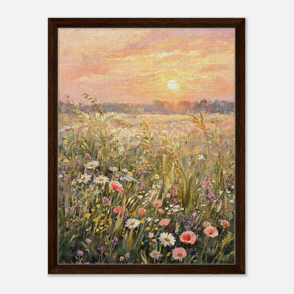 Golden Sunset Meadow & Wildflowers Impressionist Art Print