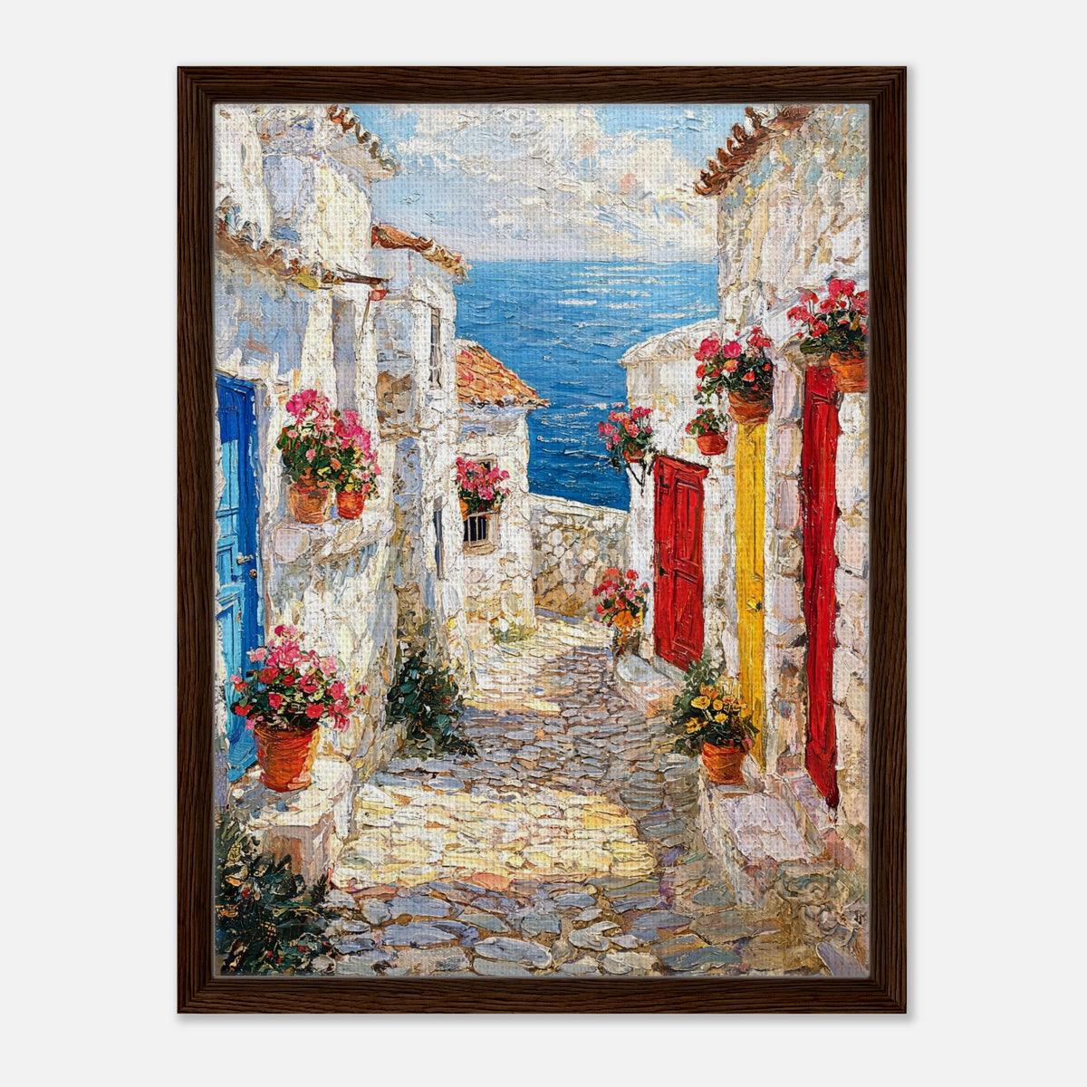 Mediterranean Coastal Village Alley Sea View Impressionist Art Print