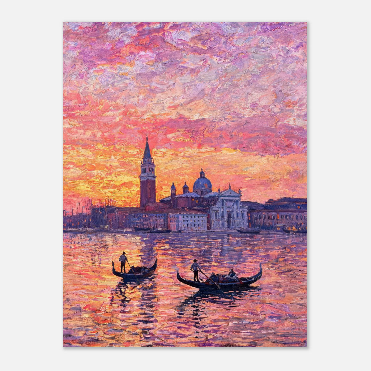 Venetian Gondolas at Sunset Impressionist Art Print