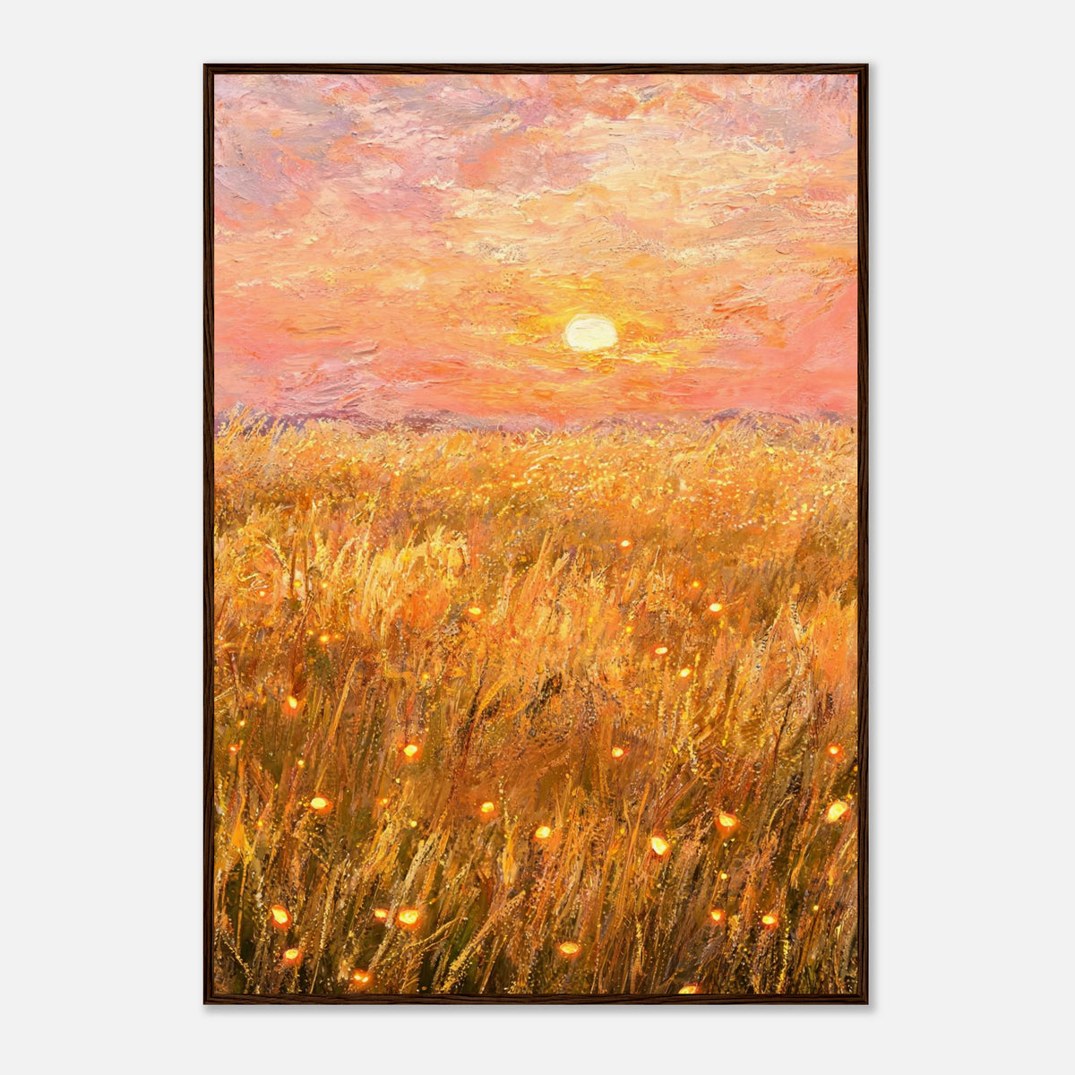 Golden Wheat Field at Sunset Impressionist Art Print