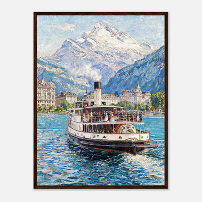 Vintage Steamboat on Alpine Lake Impressionist Art Print